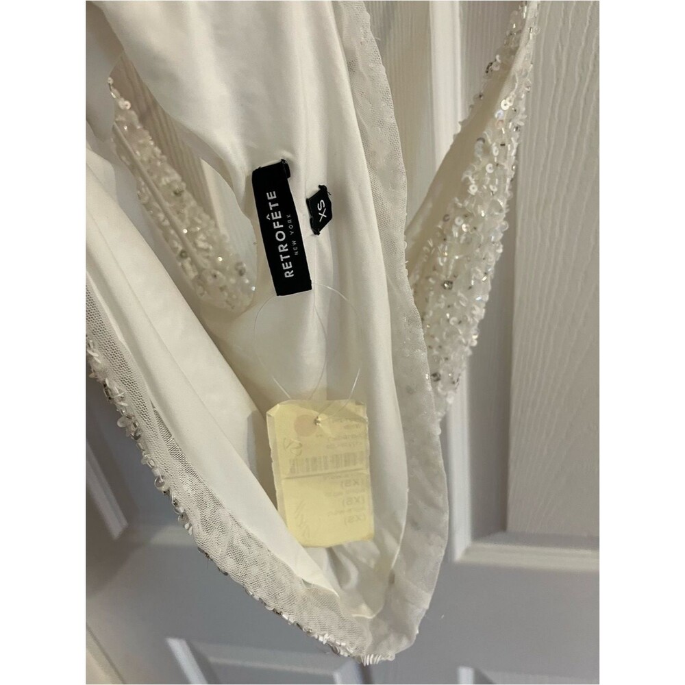 NWT Retrofete Top White Beaded Sequin Cowl Neck Michal Bridal Bachelorette sz XS - Picture 6 of 6